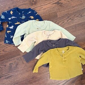 Mixed-Color Baby Henley Tops - Neutral & Navy Dino Set